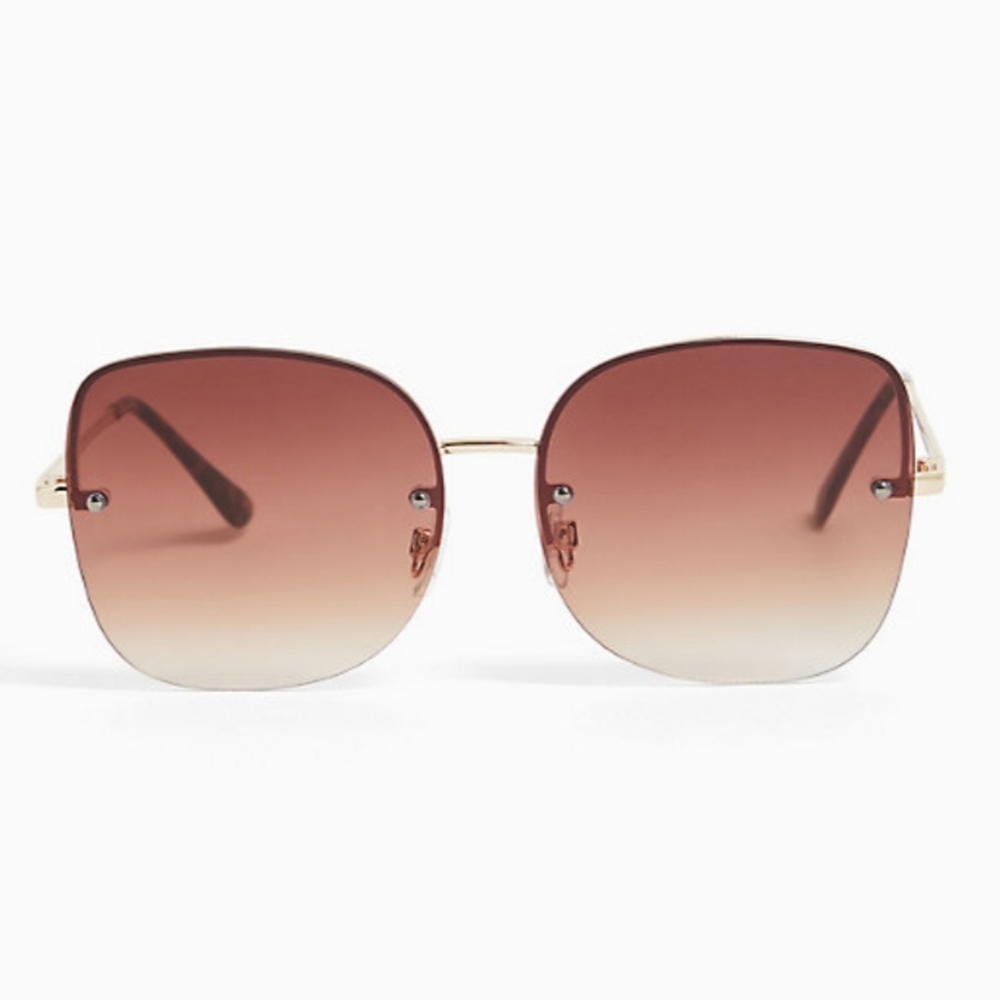 LAST PAIR!GOLD-TONE RIMLESS SQUARE-OVAL SUNGLASSES - Picture 1 of 3
